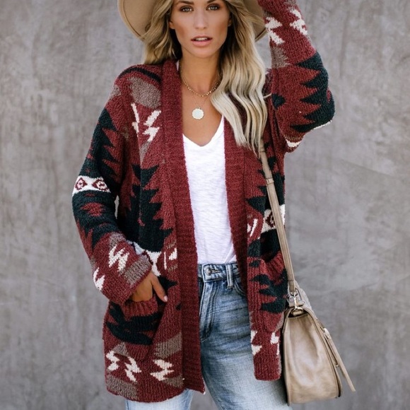 Last S SO SOFT! New Cozy Aztec Southwest Bohemian Knitted Sweater Cardigan - Picture 7 of 17